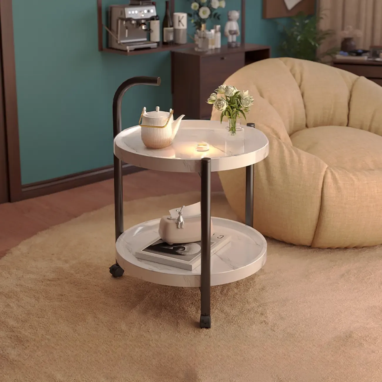 Modern Round 2-Tier Wooden End Table with Storage Image - 4