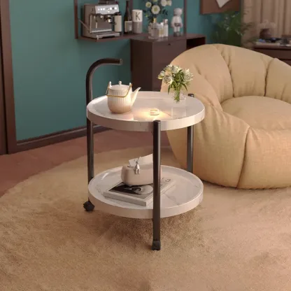 Modern Round 2-Tier Wooden End Table with Storage Image - 4