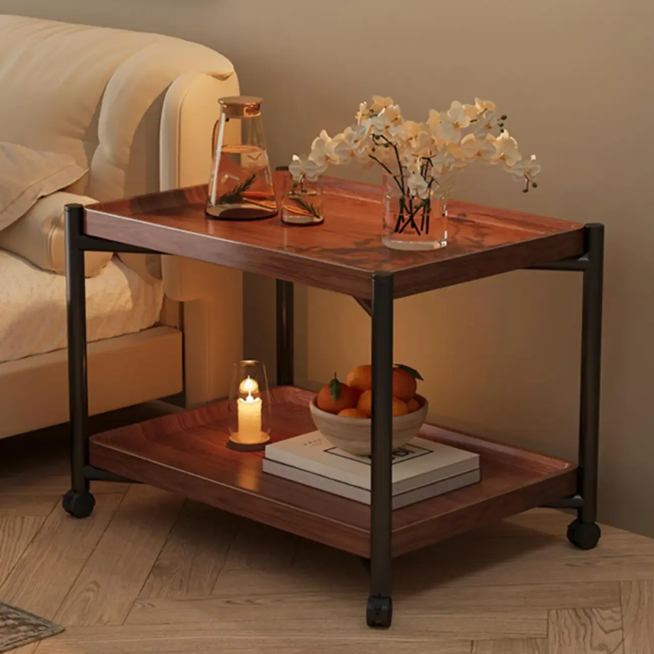 Modern Round 2-Tier Wooden End Table with Storage Image - 5