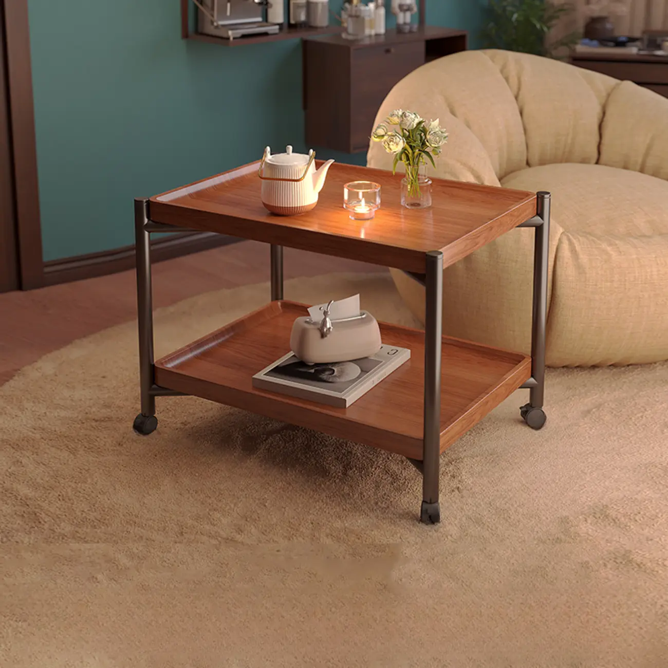 Modern Round 2-Tier Wooden End Table with Storage Image - 6 | homeyfad