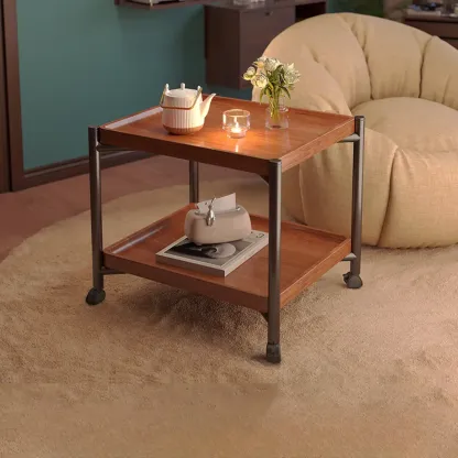 Modern Round 2-Tier Wooden End Table with Storage Image - 7