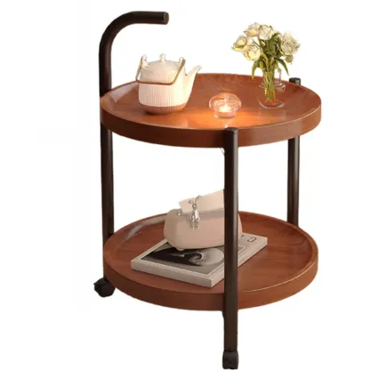 Modern Round 2-Tier Wooden End Table with Storage Image - 8