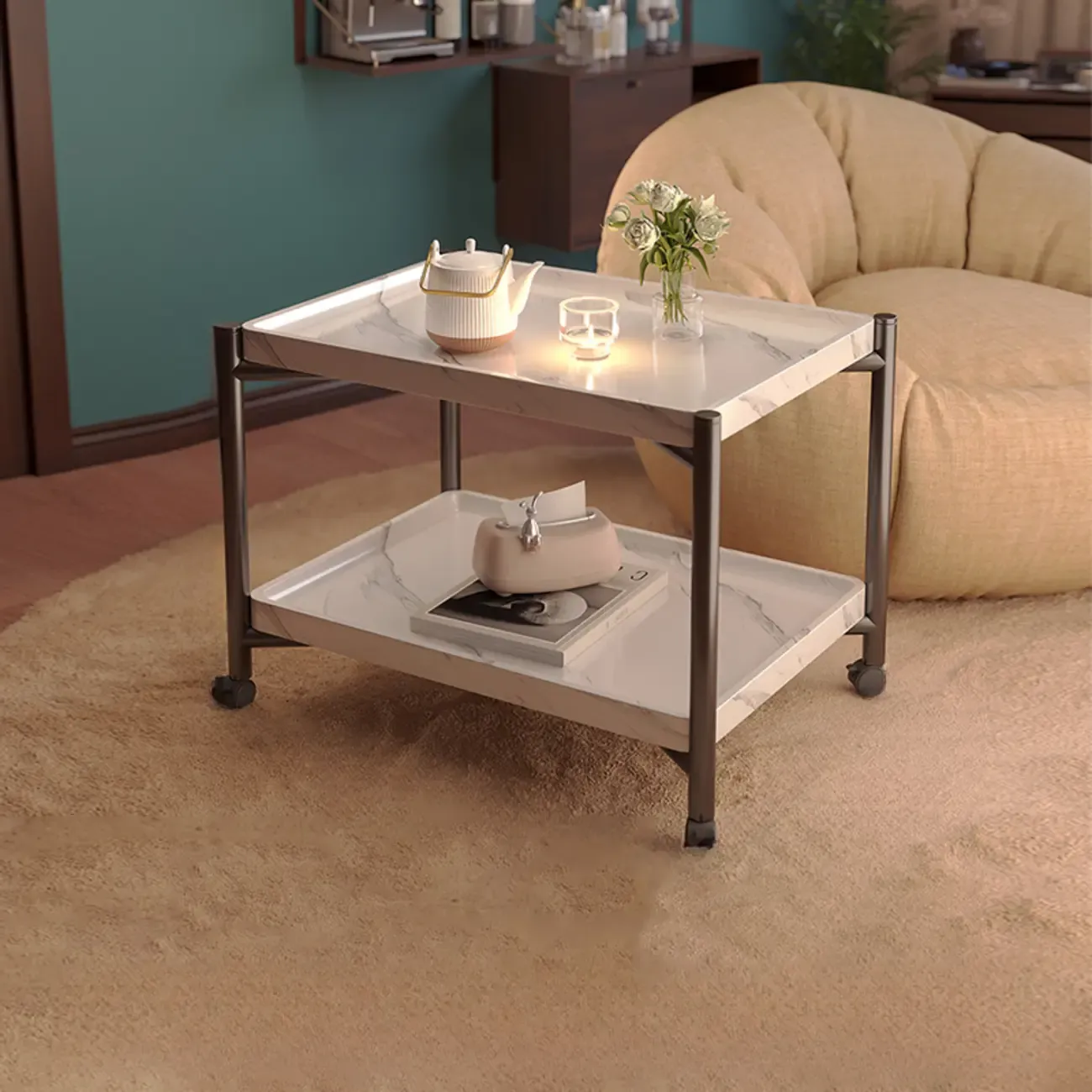 Modern Round 2-Tier Wooden End Table with Storage Image - 9