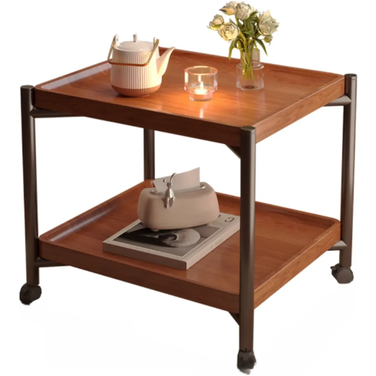 Modern Round 2-Tier Wooden End Table with Storage Image - 10