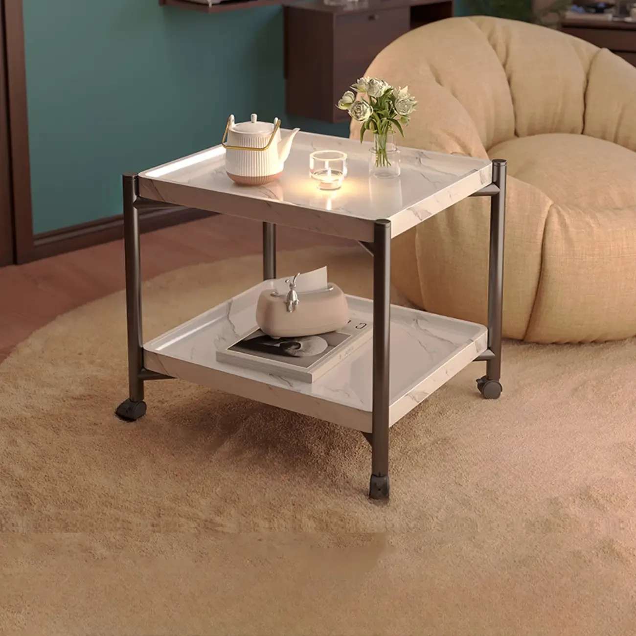 Modern Round 2-Tier Wooden End Table with Storage Image - 11