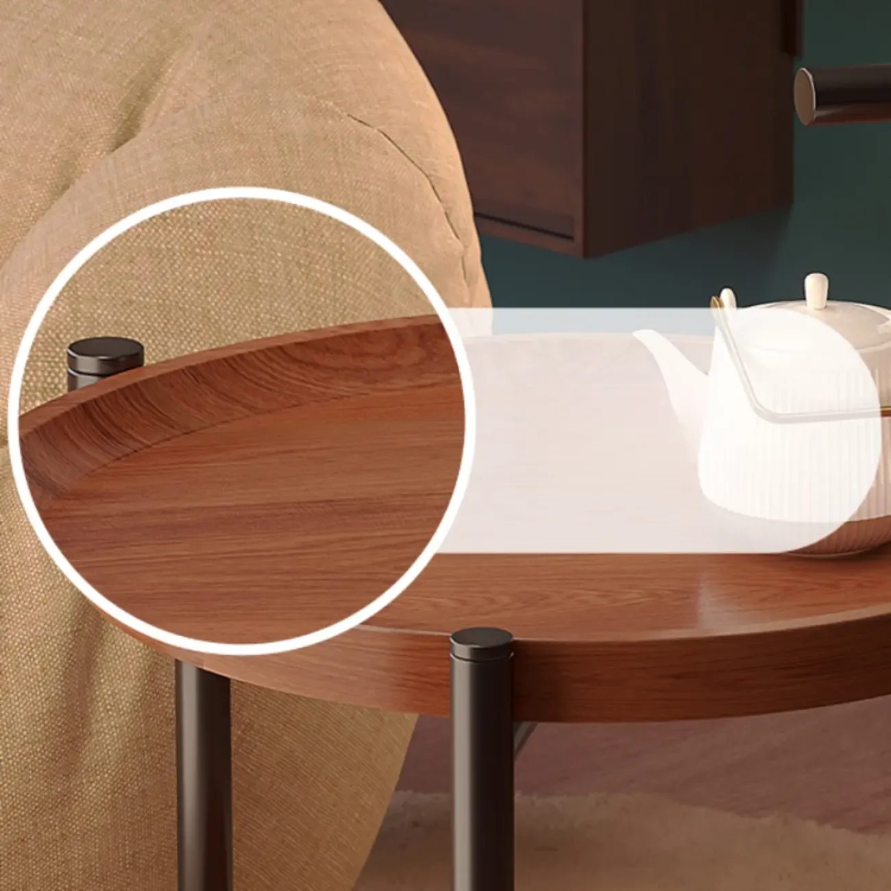 Modern Round 2-Tier Wooden End Table with Storage Image - 12