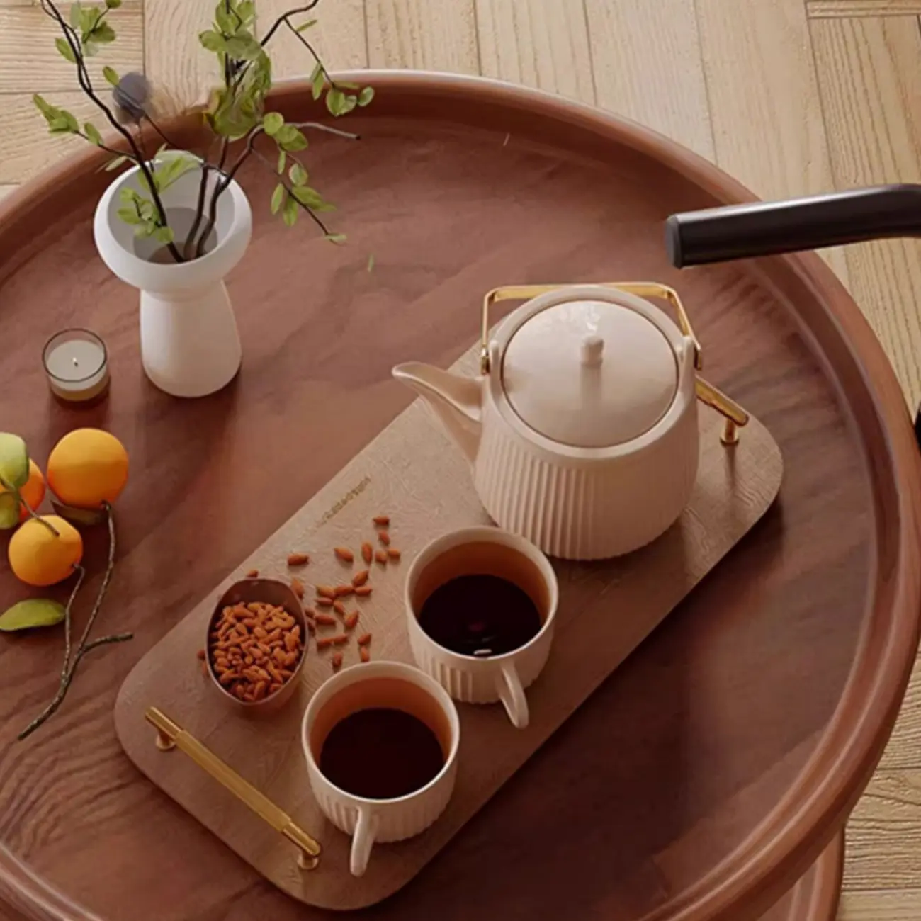 Modern Round 2-Tier Wooden End Table with Storage Image - 15 | homeyfad