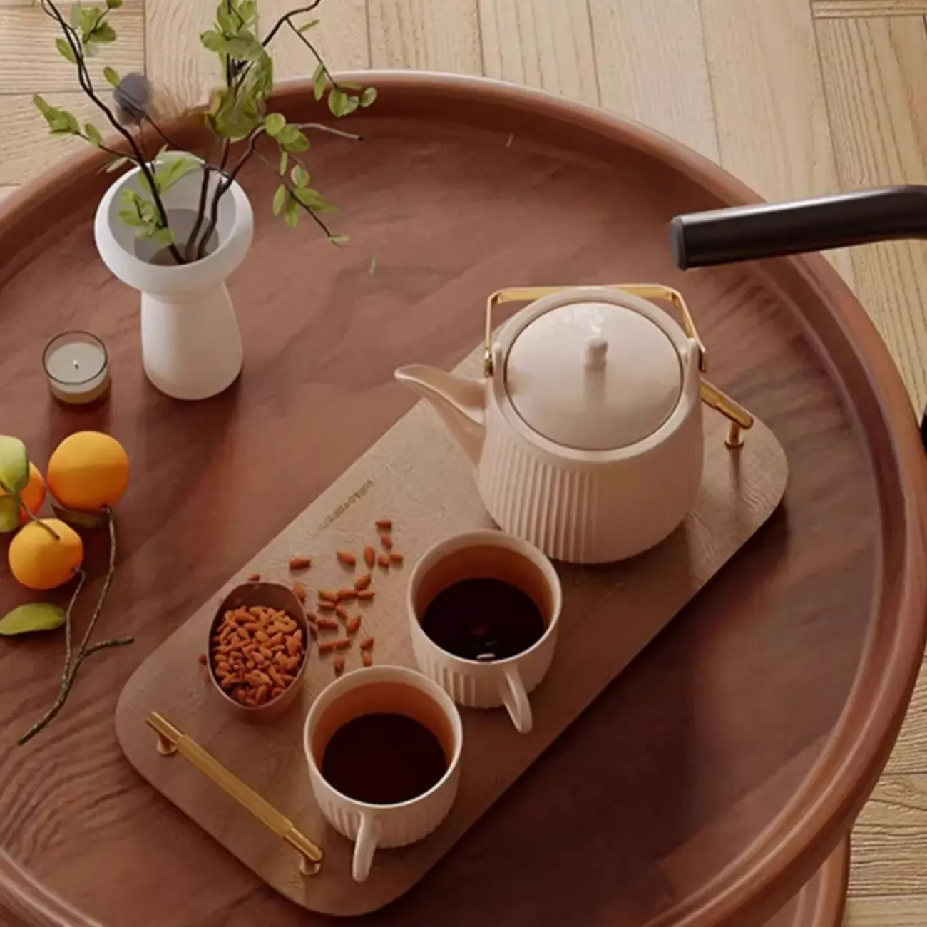 Modern Round 2-Tier Wooden End Table with Storage Image - 15