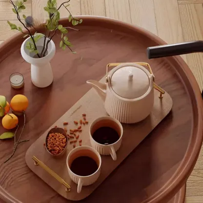 Modern Round 2-Tier Wooden End Table with Storage Image - 15