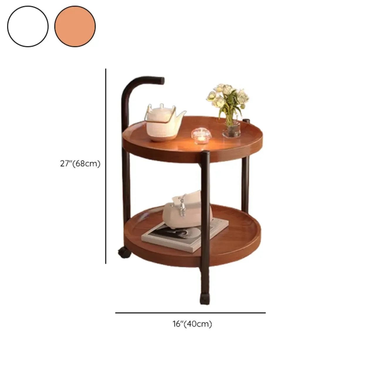 Modern Round 2-Tier Wooden End Table with Storage #size