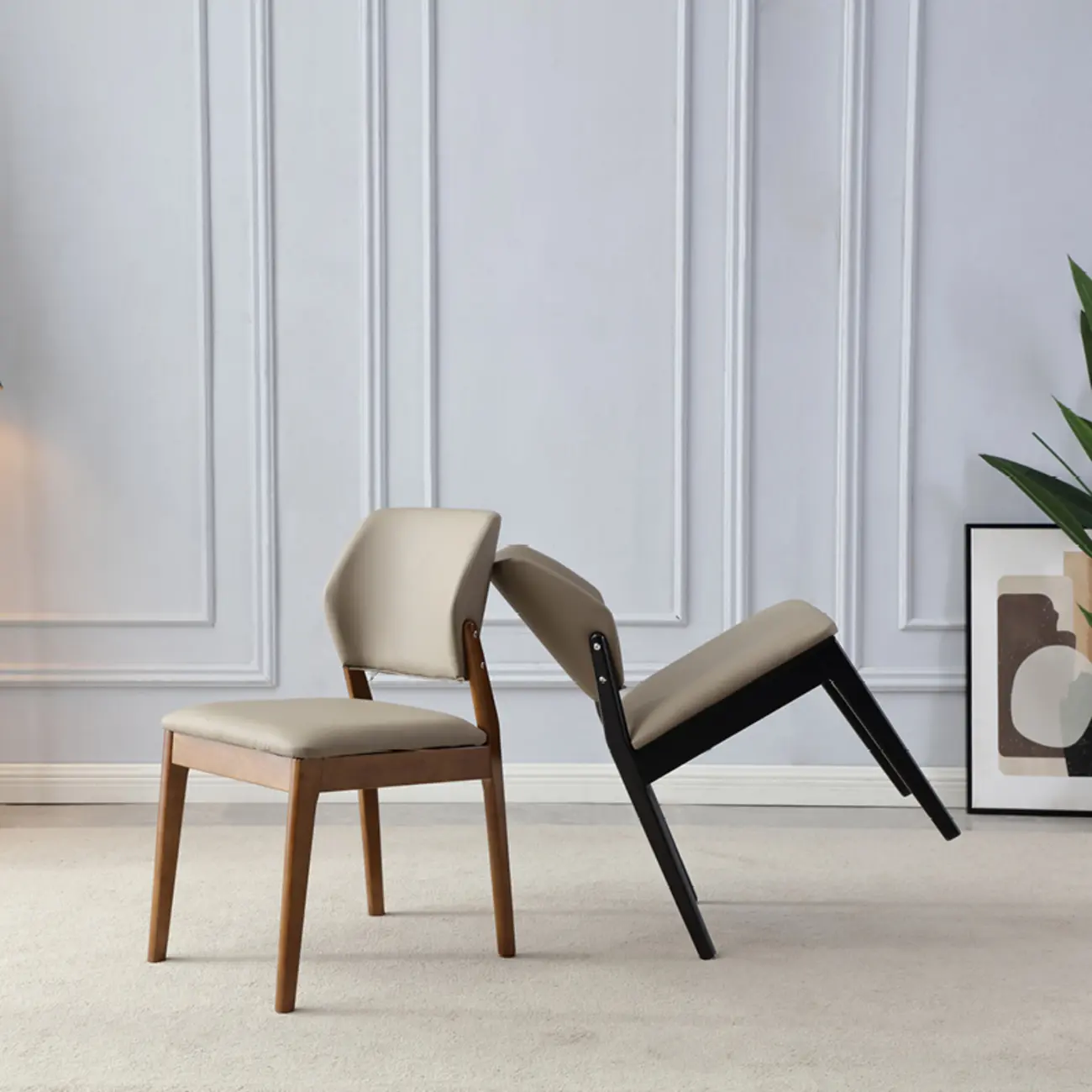 Scandinavian Faux Leather Low Back Dining Chair Image - 6 | homeyfad