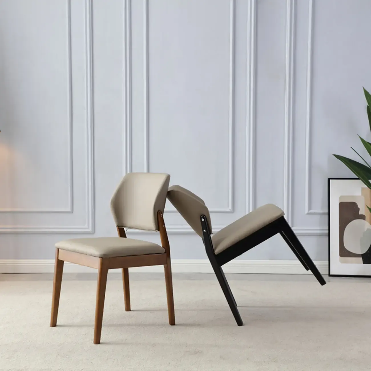 Scandinavian Faux Leather Low Back Dining Chair Image - 6