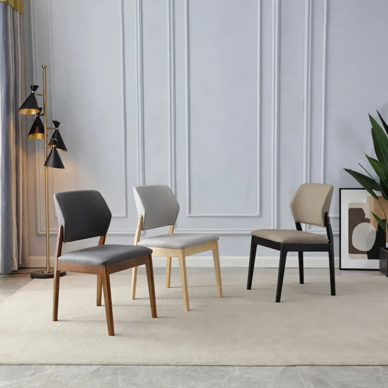 Scandinavian Faux Leather Low Back Dining Chair Image - 17