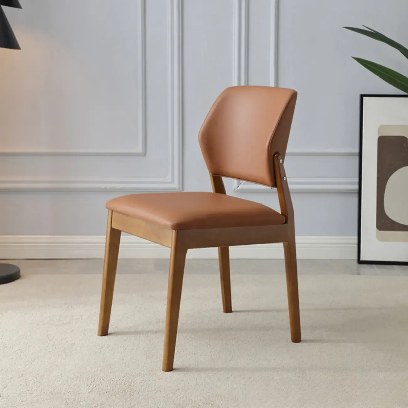 Scandinavian Faux Leather Low Back Dining Chair Image - 18
