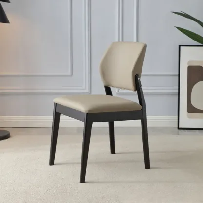 Scandinavian Faux Leather Low Back Dining Chair Image - 19