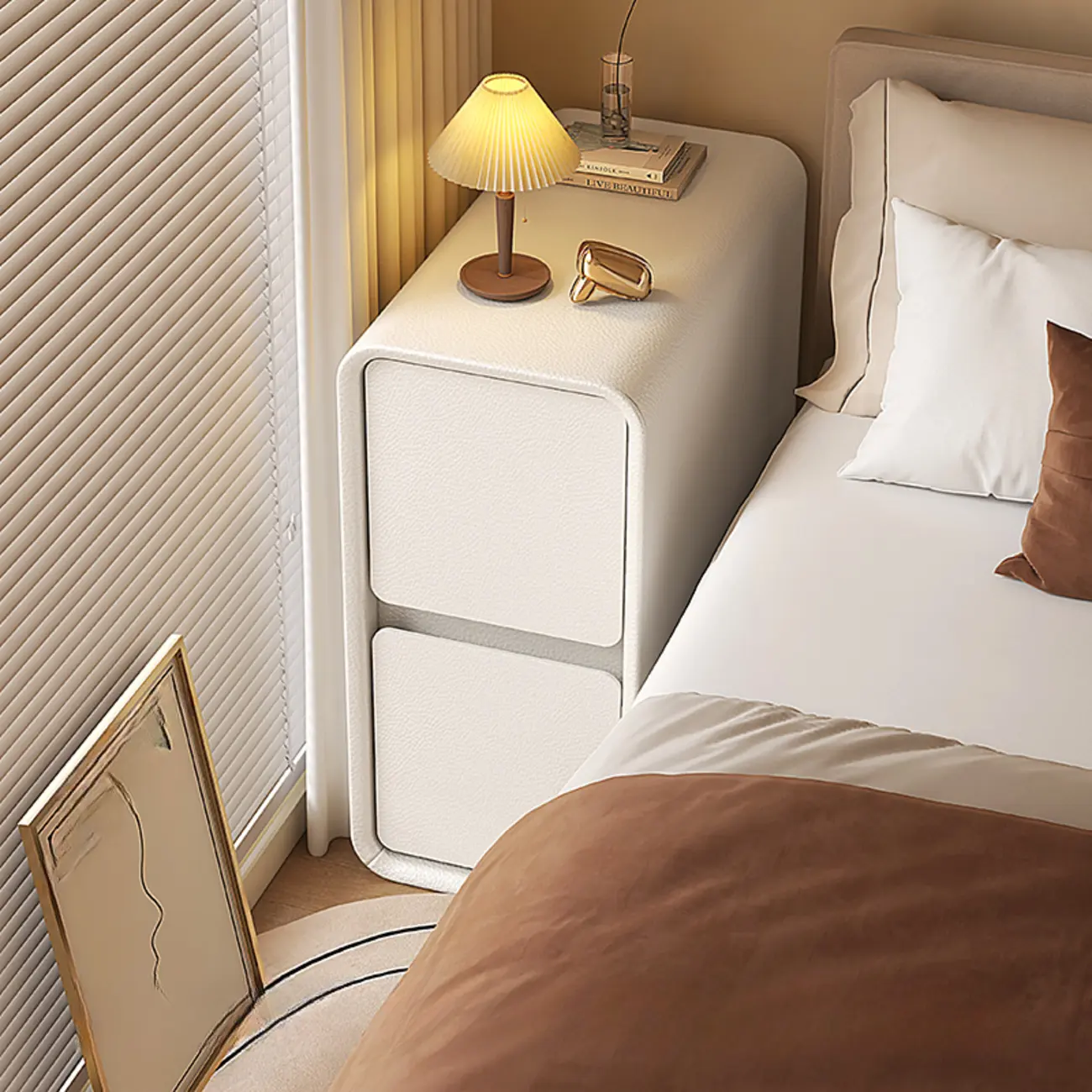 Trendy Narrow Wooden Sleek Edge 2-Drawer Nightstand Image - 2 | homeyfad