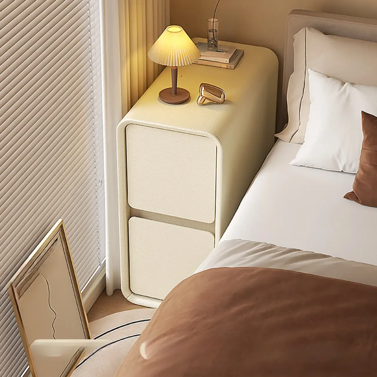 Trendy Narrow Wooden Sleek Edge 2-Drawer Nightstand Image - 4