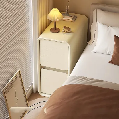Trendy Narrow Wooden Sleek Edge 2-Drawer Nightstand Image - 4