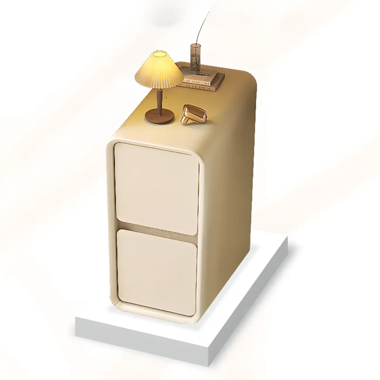 Trendy Narrow Wooden Sleek Edge 2-Drawer Nightstand Image - 5