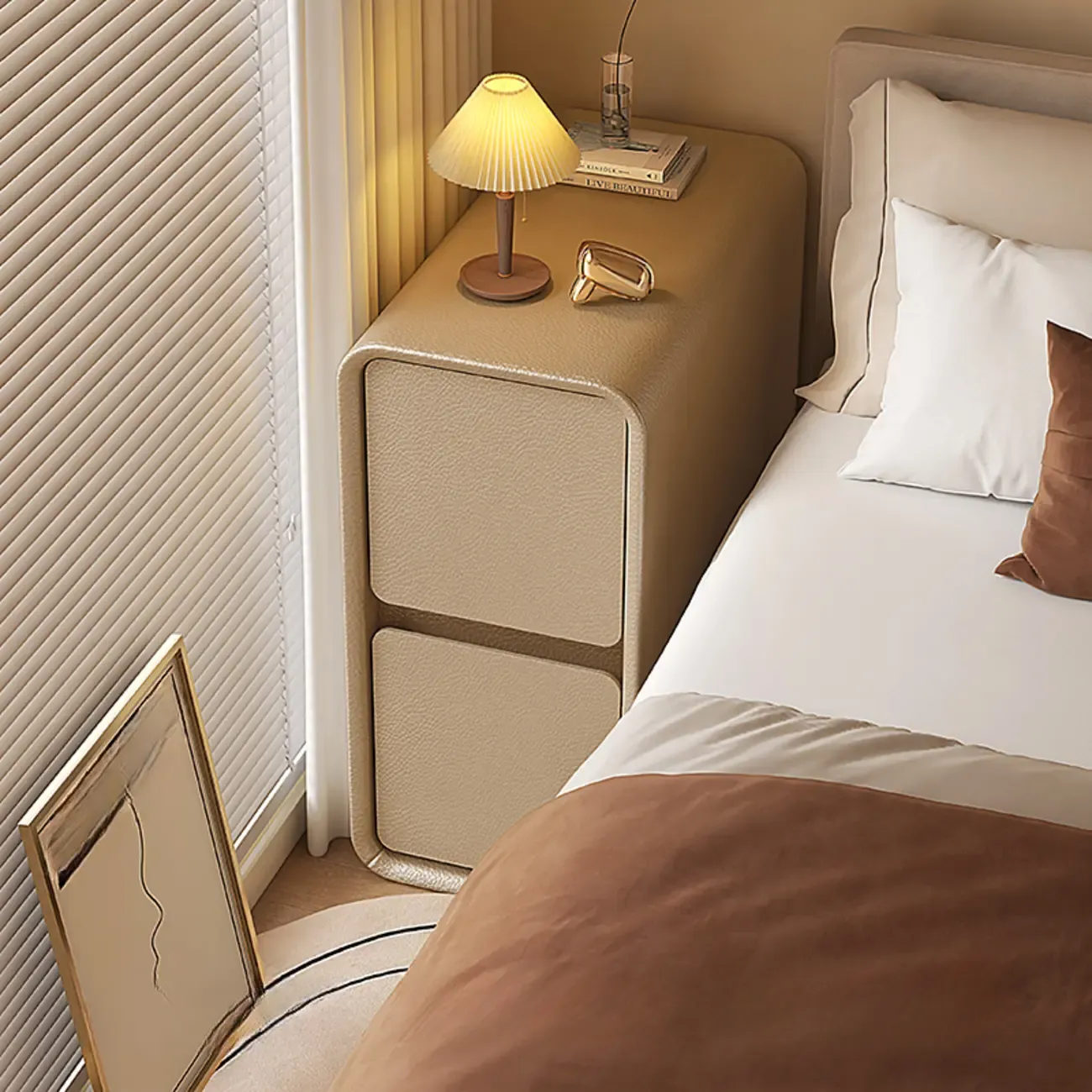 Trendy Narrow Wooden Sleek Edge 2-Drawer Nightstand Image - 6