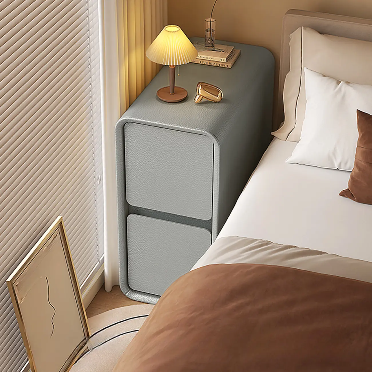 Trendy Narrow Wooden Sleek Edge 2-Drawer Nightstand Image - 8 | homeyfad