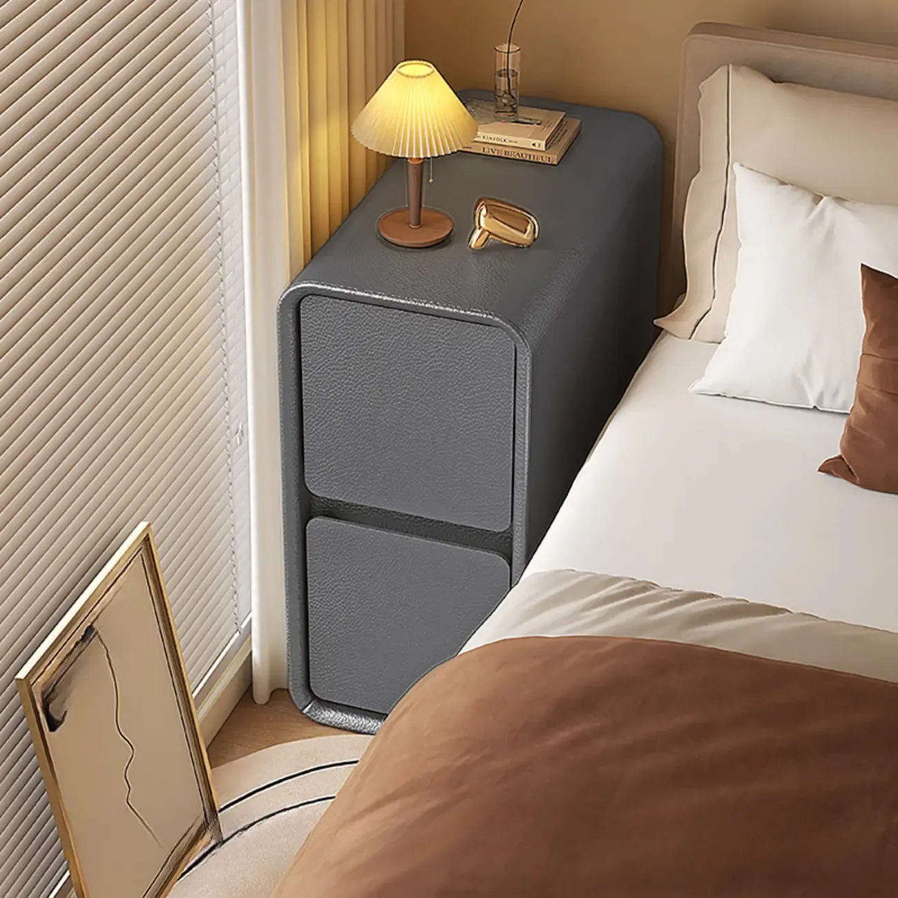 Trendy Narrow Wooden Sleek Edge 2-Drawer Nightstand Image - 10