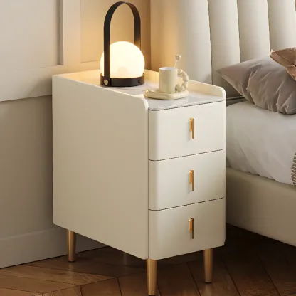 Glam Marble Top Wooden Cream 3 Drawers Nightstand Image - 1