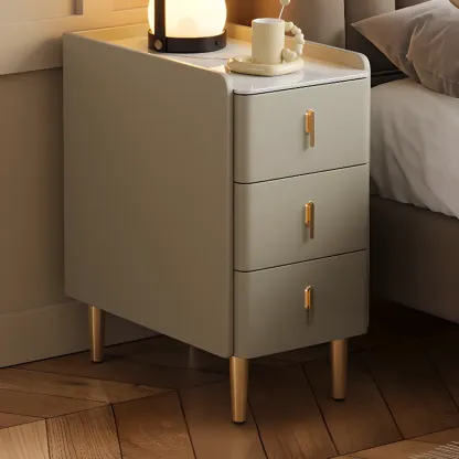 Glam Marble Top Wooden Cream 3 Drawers Nightstand Image - 4