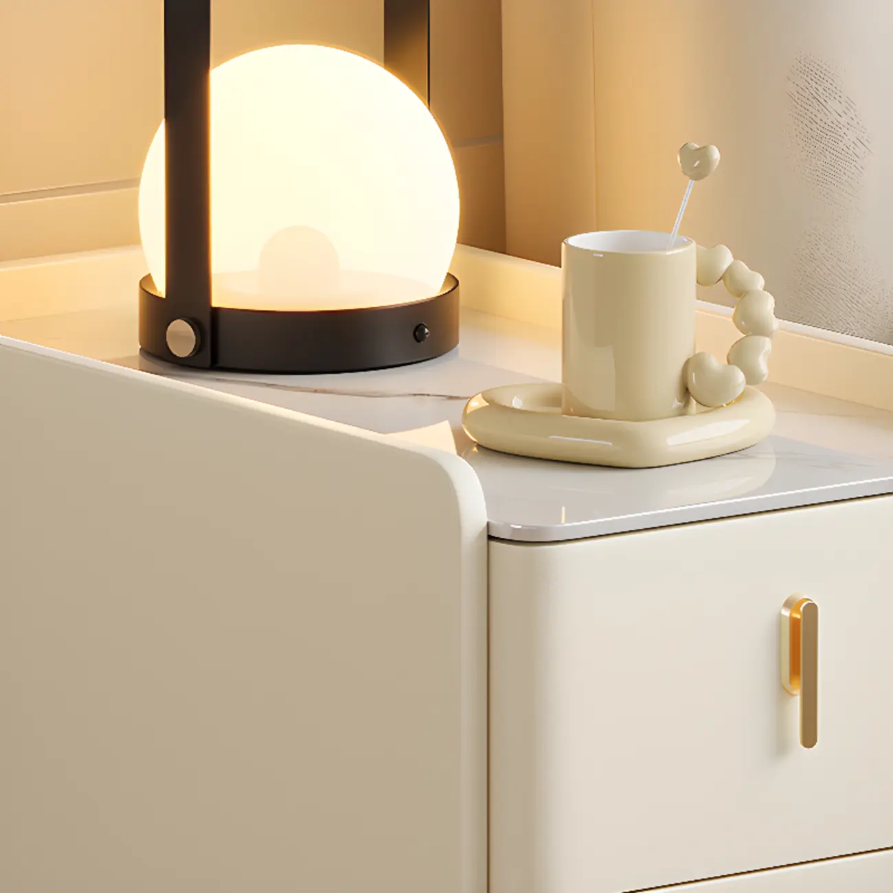 Glam Marble Top Wooden Cream 3 Drawers Nightstand Image - 7 | homeyfad