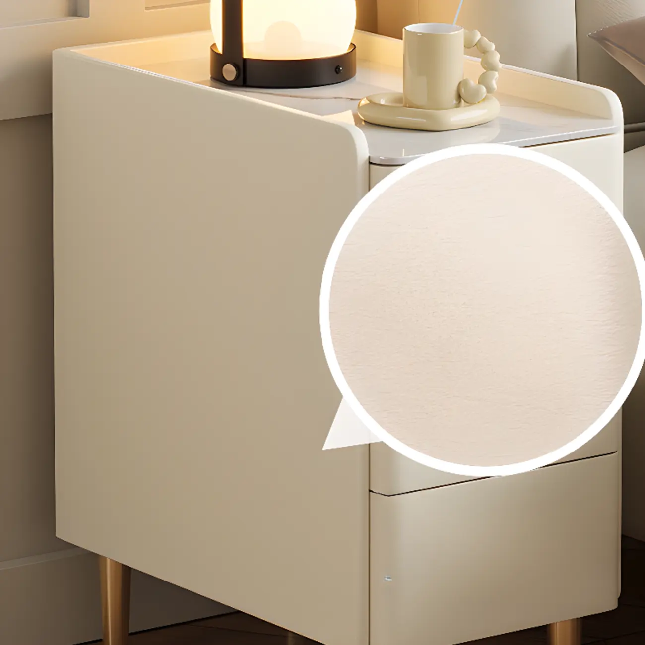 Glam Marble Top Wooden Cream 3 Drawers Nightstand Image - 8 | homeyfad