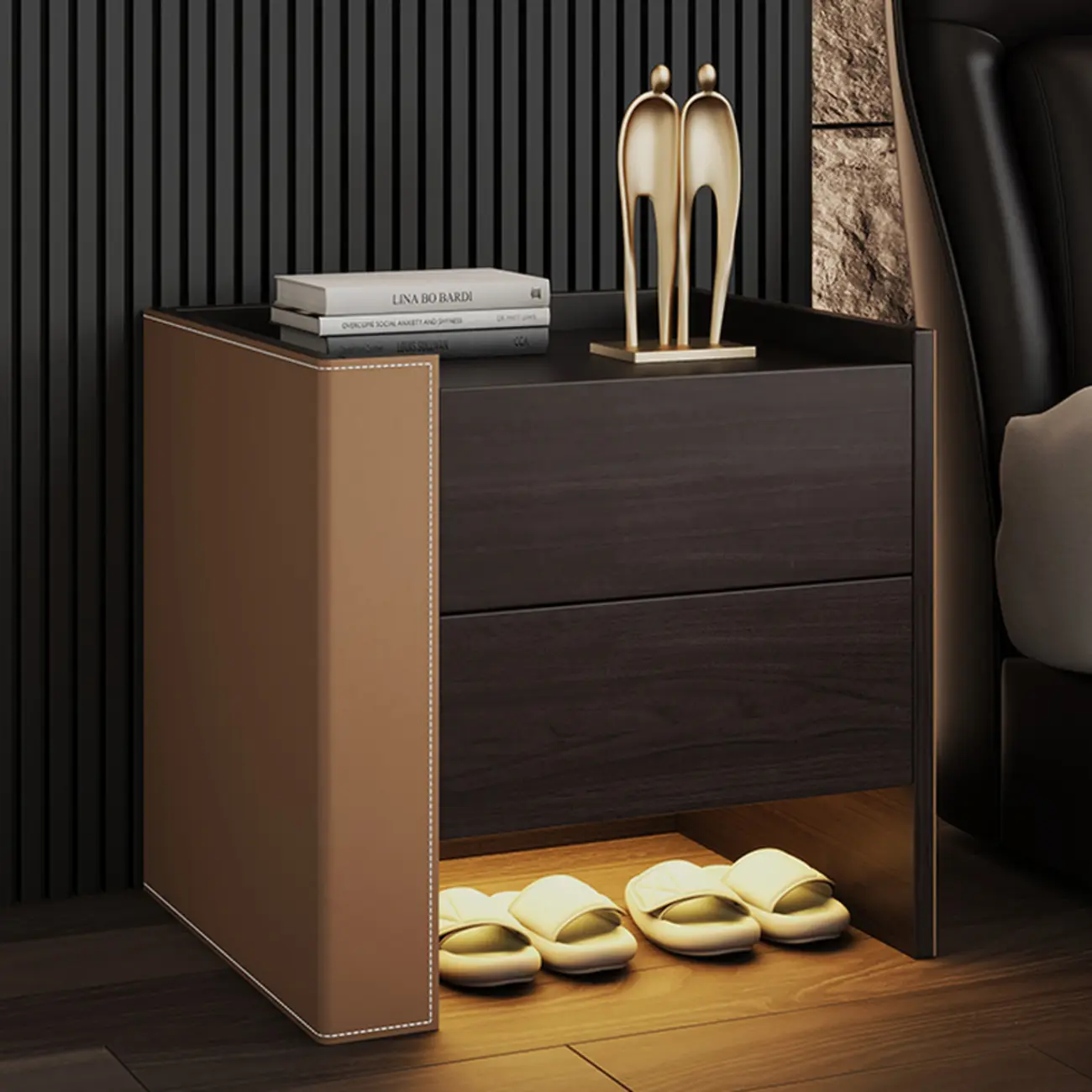 Off-White Wooden Drawer Storage Nightstand with Light Image - 4 | homeyfad