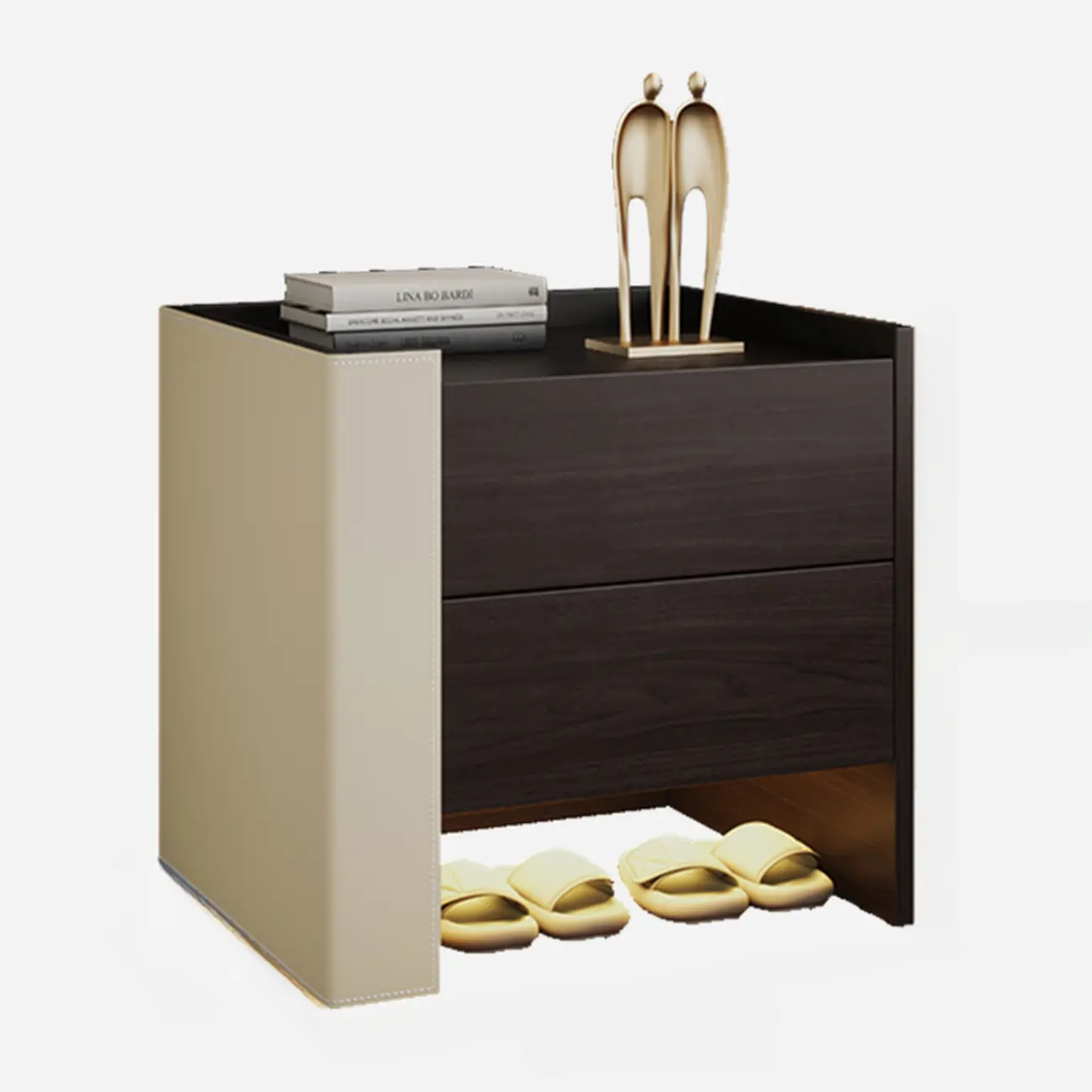 Off-White Wooden Drawer Storage Nightstand with Light Image - 7 | homeyfad