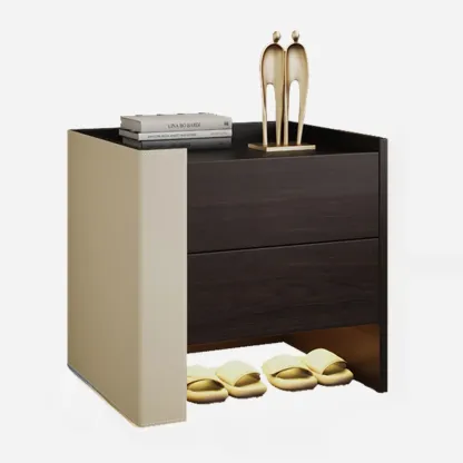 Off-White Wooden Drawer Storage Nightstand with Light Image - 7