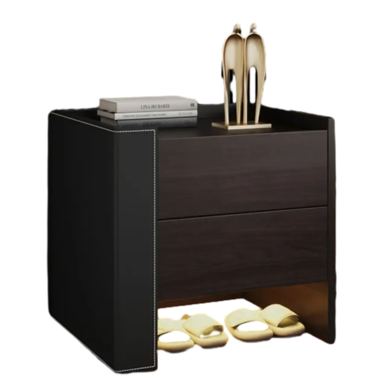 Off-White Wooden Drawer Storage Nightstand with Light Image - 8