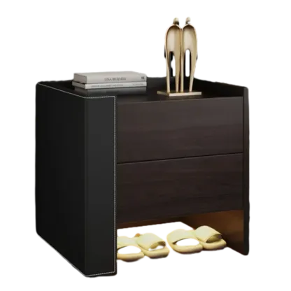 Off-White Wooden Drawer Storage Nightstand with Light Image - 8