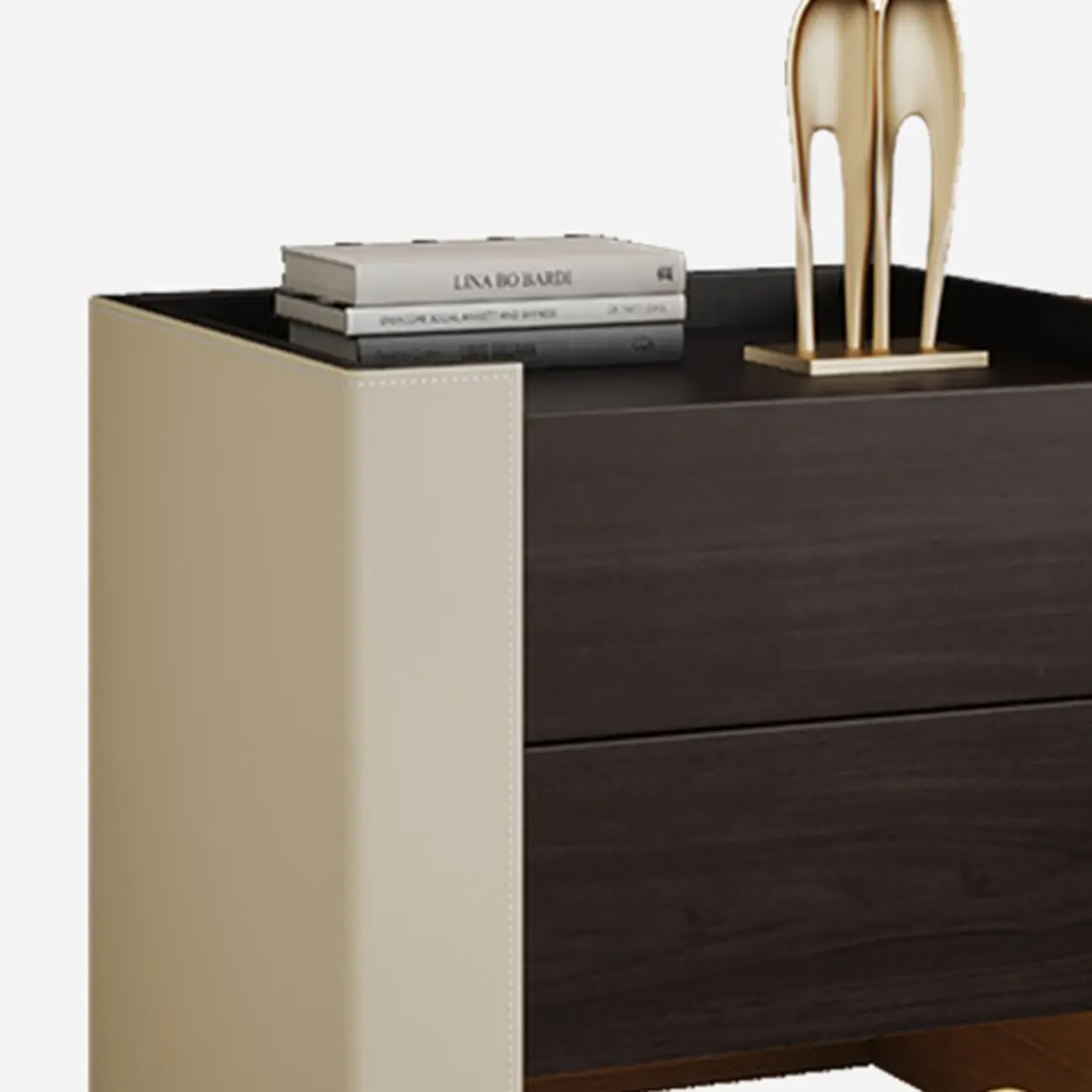 Off-White Wooden Drawer Storage Nightstand with Light Image - 9