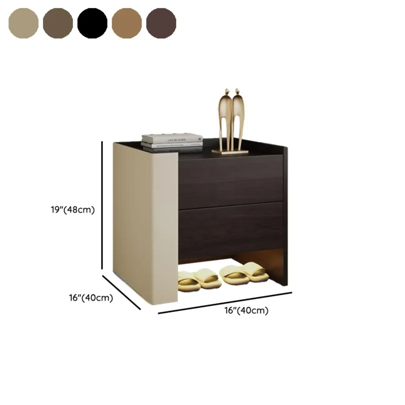 Off-White Wooden Drawer Storage Nightstand with Light #size