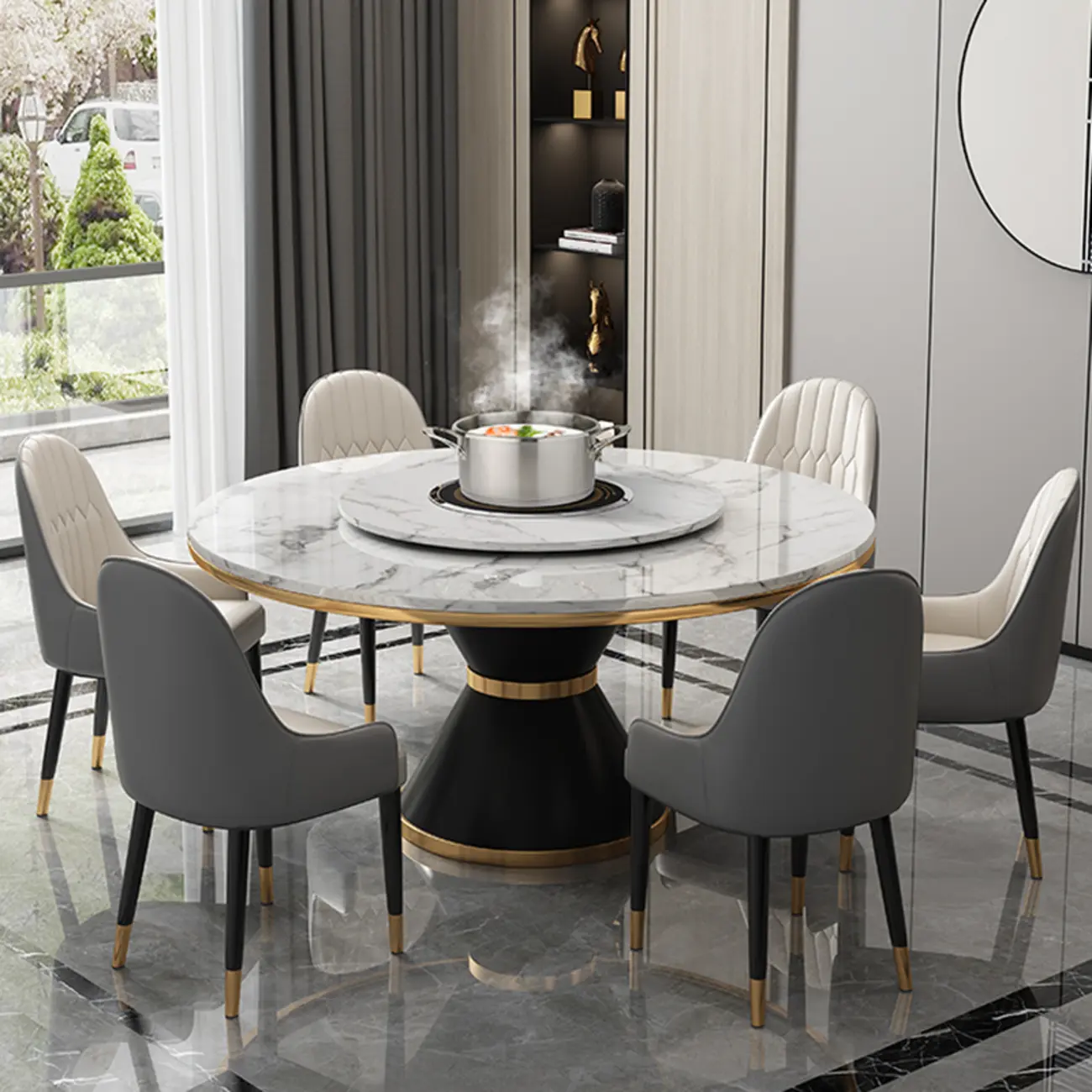 Modern Marble Lazy Susan Gold Accent Dining Table Image - 2 | homeyfad