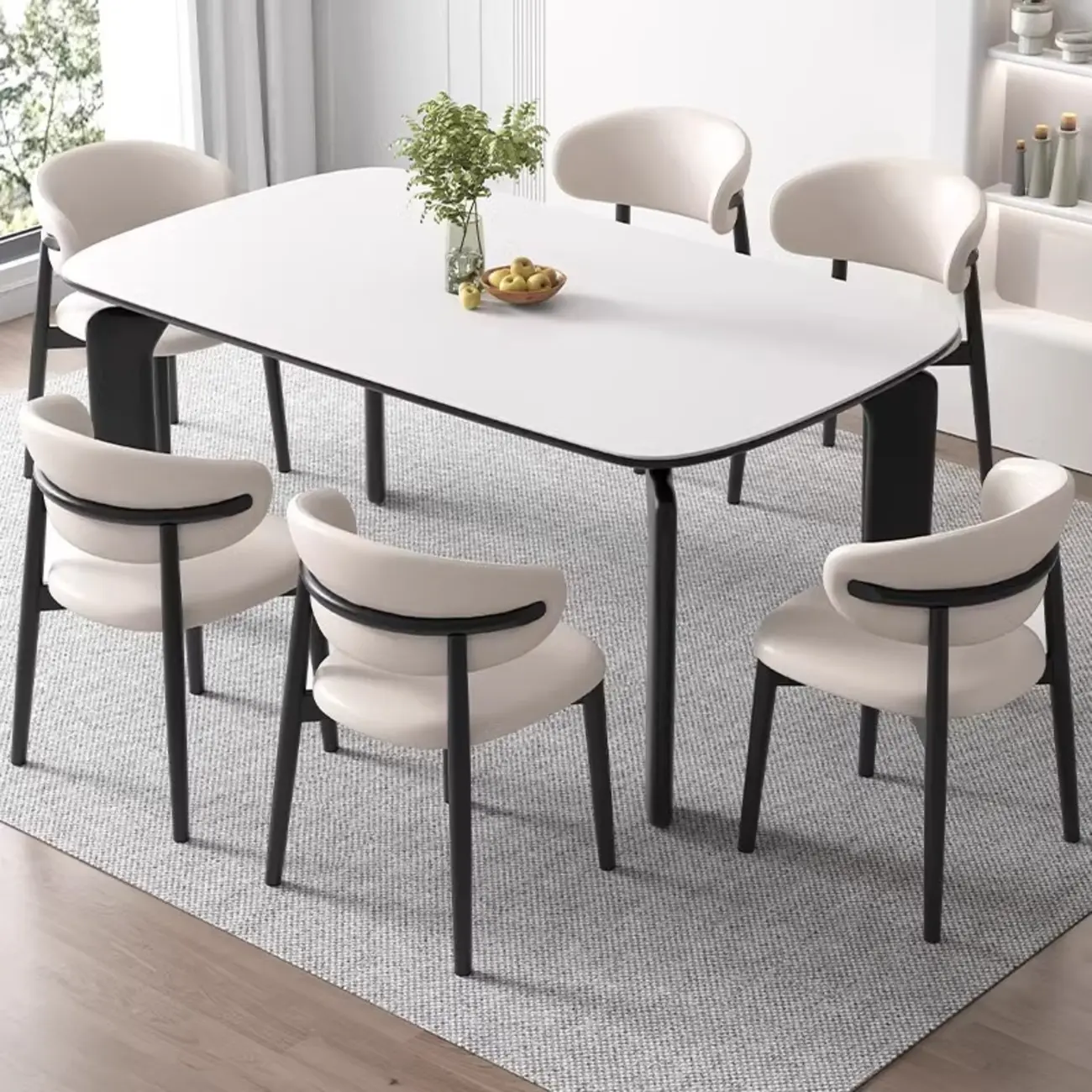 Modern Chalk Slate Black Wood Legs Rectangular Dining Table Image - 1 | homeyfad