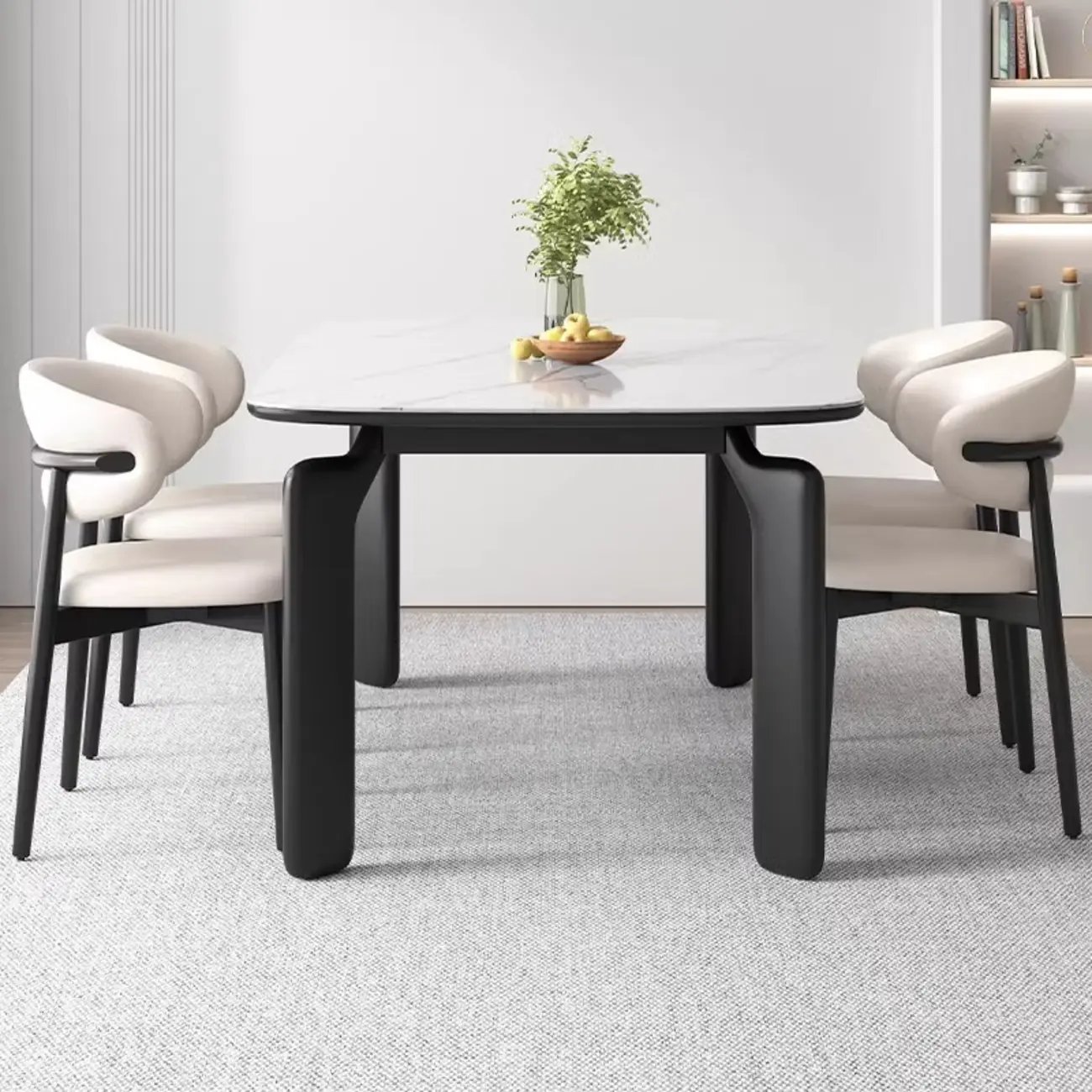 Modern Chalk Slate Black Wood Legs Rectangular Dining Table Image - 2 | homeyfad