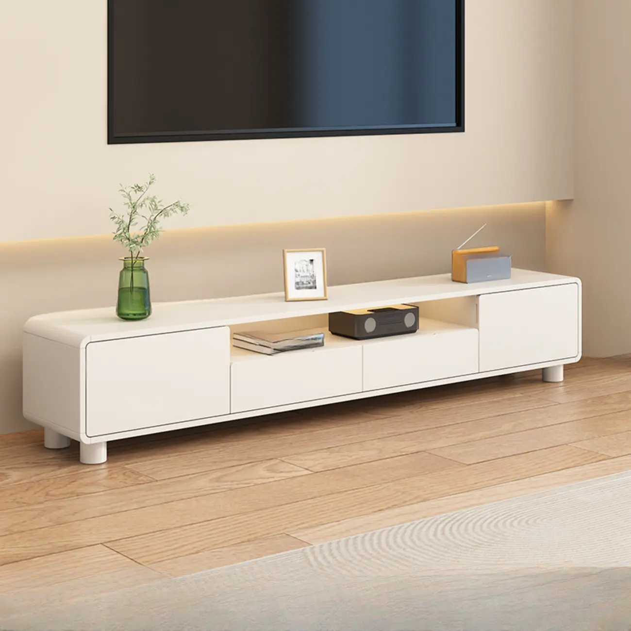 White Wooden Modern TV Stand with Drawers & Cabinets | homeyfad