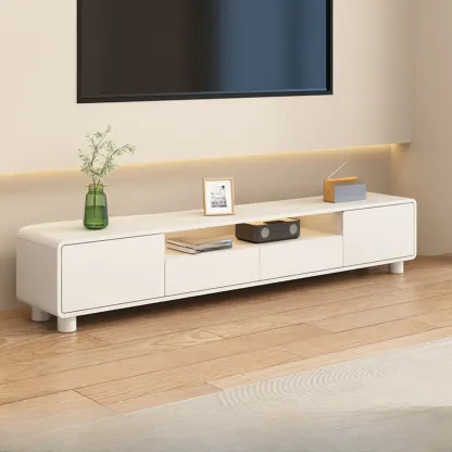 White Wooden Modern TV Stand with Drawers & Cabinets