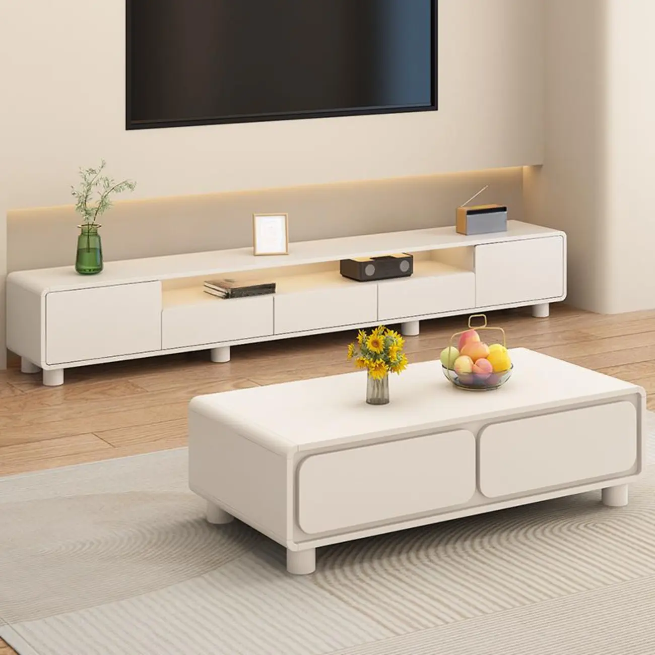 White Wooden Modern TV Stand with Drawers & Cabinets | homeyfad