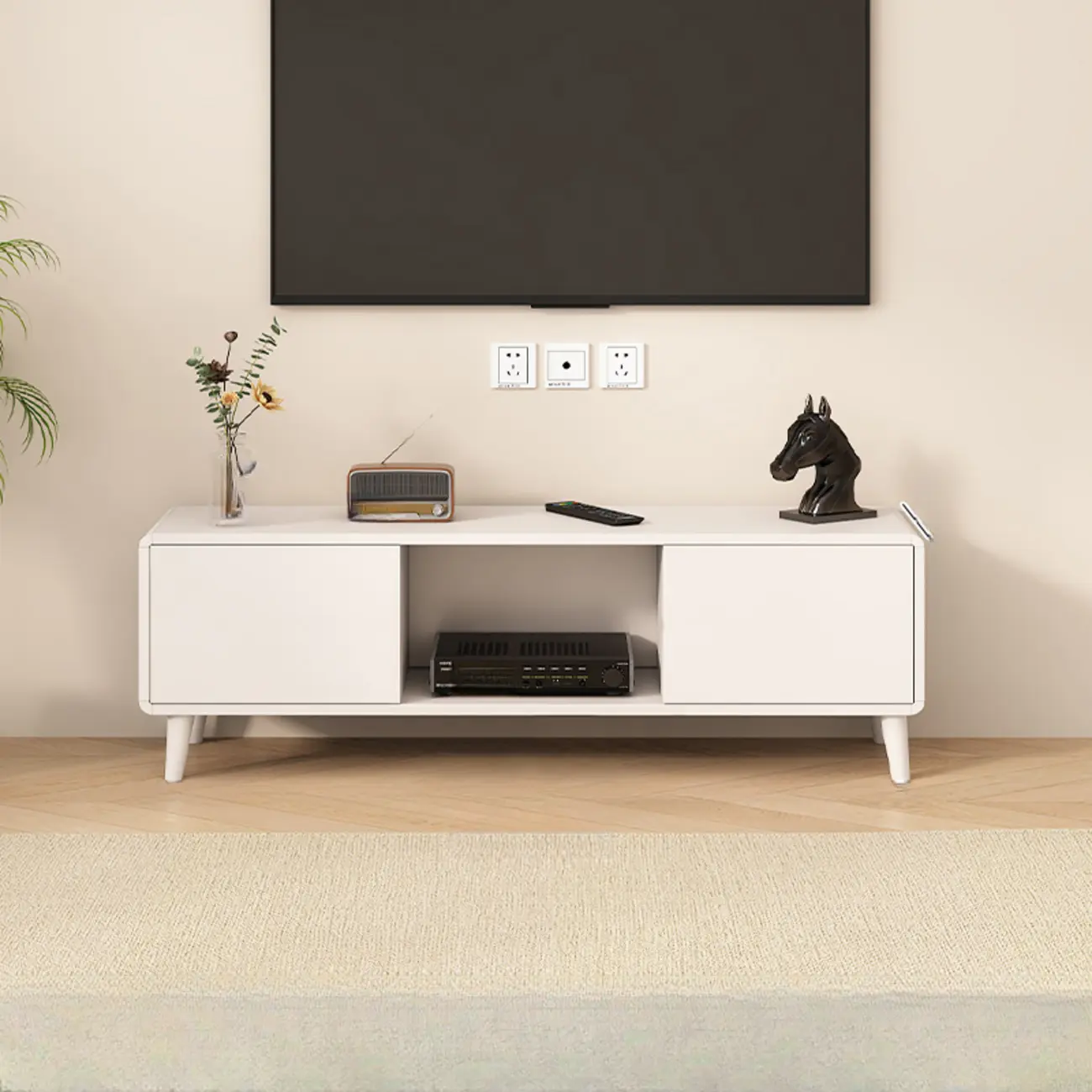 White Wooden Modern TV Stand with Drawers & Cabinets | homeyfad