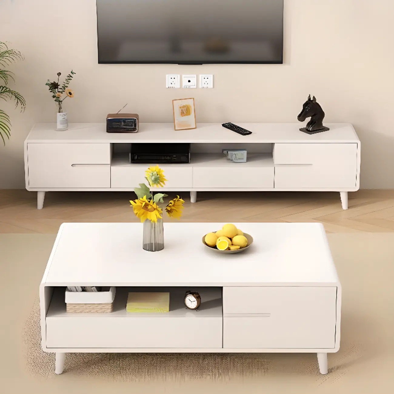 White Wooden Modern TV Stand with Drawers & Cabinets | homeyfad