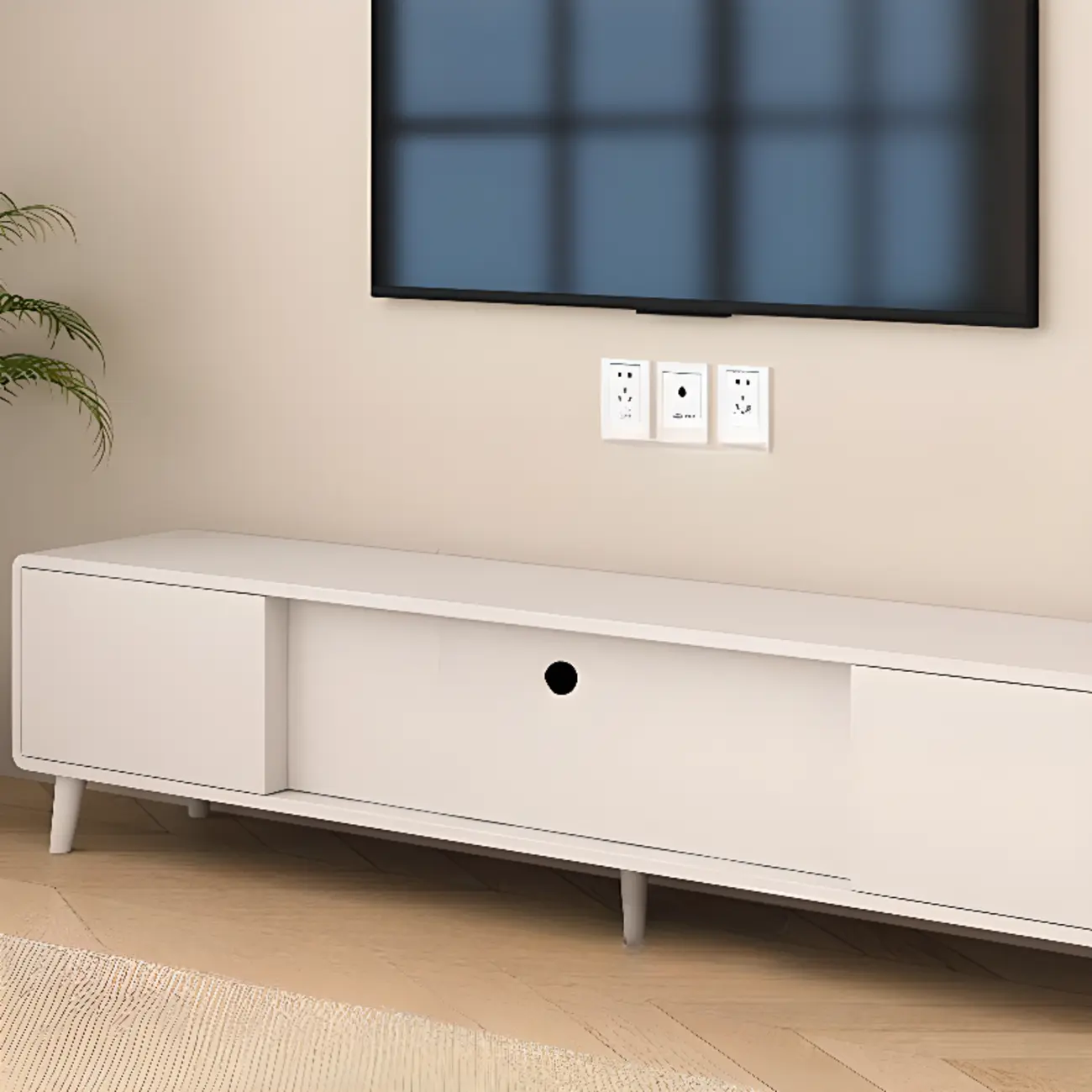 White Wooden Modern TV Stand with Drawers & Cabinets | homeyfad