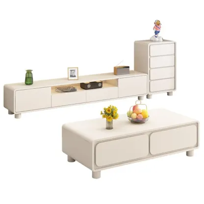 White Wooden Modern TV Stand with Drawers & Cabinets