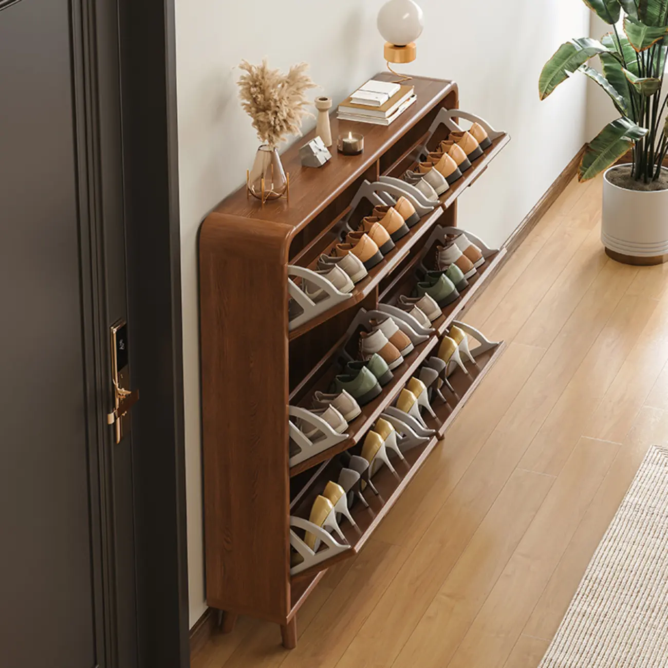 Traditional Hidden Adjustable 3 Tiers Solid Wood Shoe Cabinet Image - 1 | homeyfad