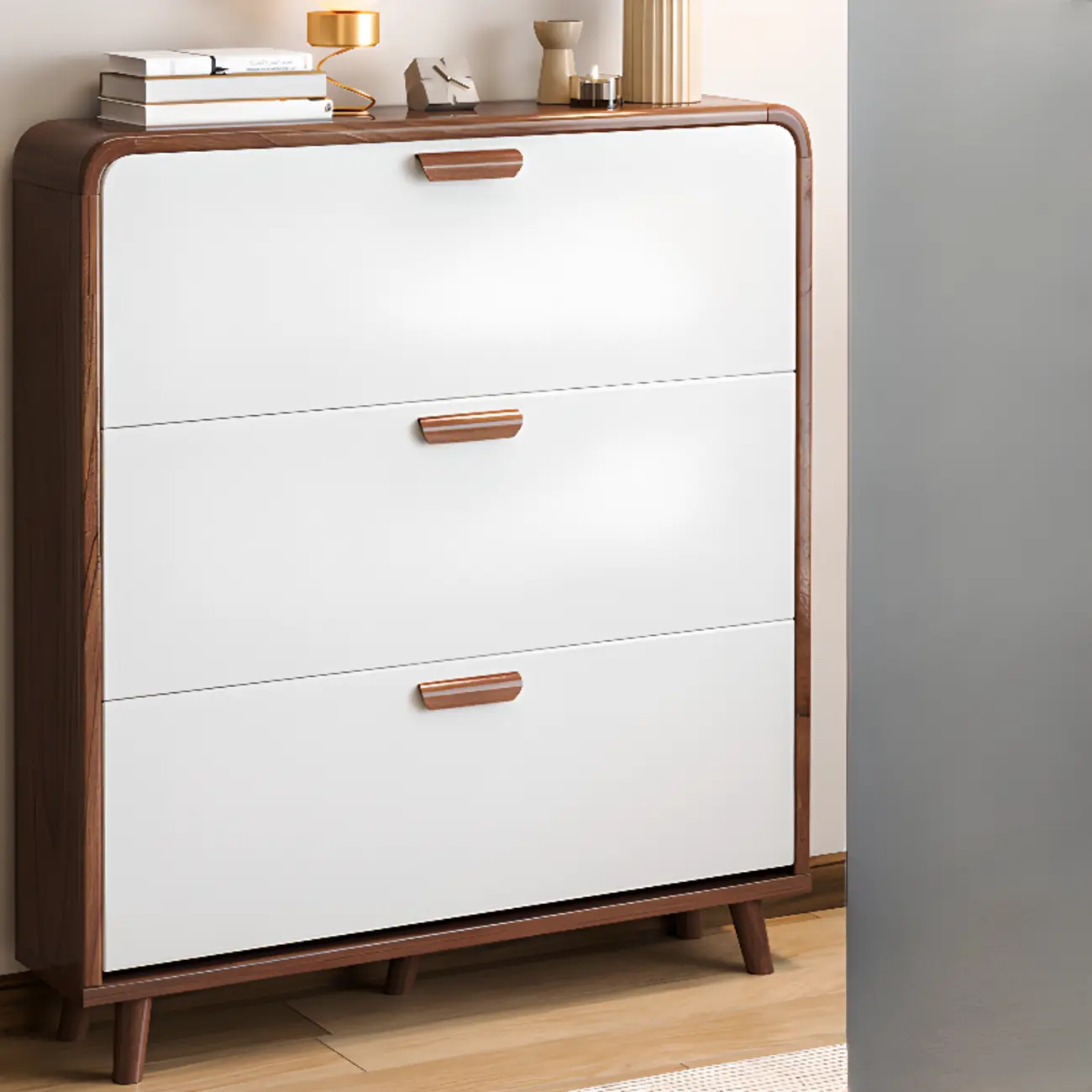 Traditional Hidden Adjustable 3 Tiers Solid Wood Shoe Cabinet Image - 8 | homeyfad