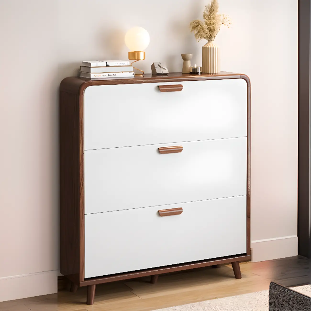 Traditional Hidden Adjustable 3 Tiers Solid Wood Shoe Cabinet Image - 9 | homeyfad